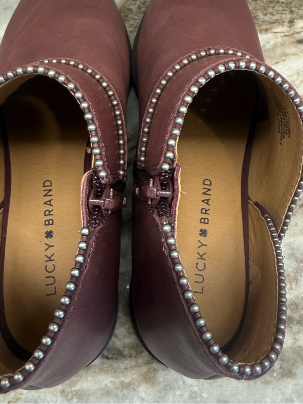 Lucky Brand Perrma Raisin Curved Topline Women’s Size 8 Studded Moto Edge Bootie - Picture 9 of 14
